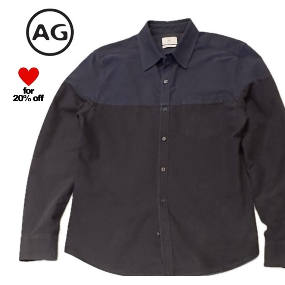 AG Adriano Goldschmied Black Blue Color Block Twill Shirt SLIM FIT Size LARGE - Picture 2 of 12